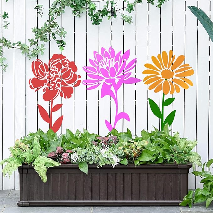 10Pcs Large Flower Stencils for Painting, 14 inch Floral Templates Drawing Patterns for Walls Fabric Wood Furniture Garden Fence Sunflower DIY Decor