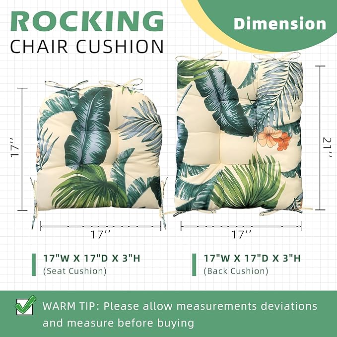 1 Pack Outdoor Rocking Chair Cushion Floral Wicker Chair Cushion with Ties Overstuffed Seat Pad for Patio Porch Rocker Chair