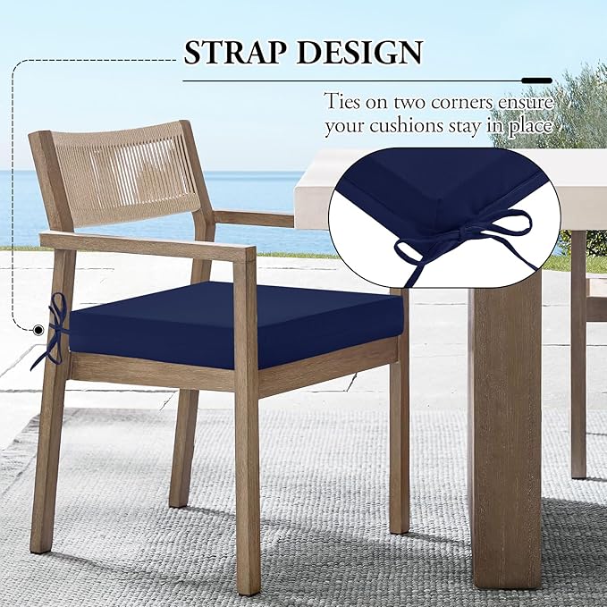 Wellsin Outdoor Chair Cushions for Patio Furniture - Outdoor Cushions for Chairs - Water Resistant Patio Chair Cushions Set of 4, 18.5"X16"X3", Navy