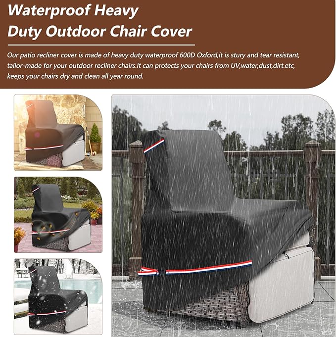 Outdoor Recliner Chair Covers 2 Pack,Patio Swivel Chair Covers,600D Heavy Duty Waterproof Patio Rocking Chair Cover,Outdoor Furniture Covers for All Weather Protection.(35''D x 33''W x 41''H)