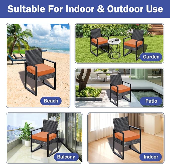 Patio Chair Cushions, 18.5" x 16" x 3" Outdoor Chair Cushions Set of 4, Waterproof Outdoor Cushions for Patio Furniture, Outdoors Seat Cushions Set of 4 with Handle and Ties, Spice