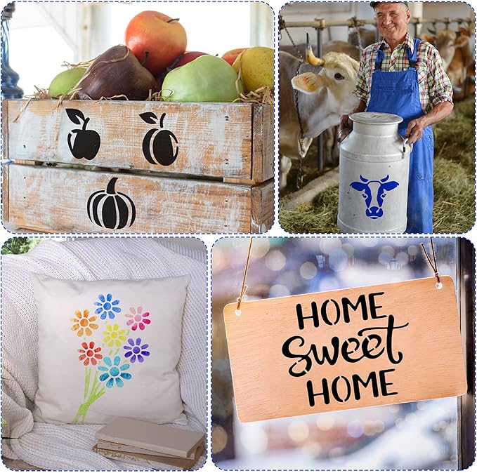 Marspark 66 Pcs Spring Easter Small Stencils for Crafts Reusable 3 Inch Stencils for Painting on Wood DIY Craft Paint Template for Wall Home Decor Card Rock Canvas Drawing Holiday (Farm)