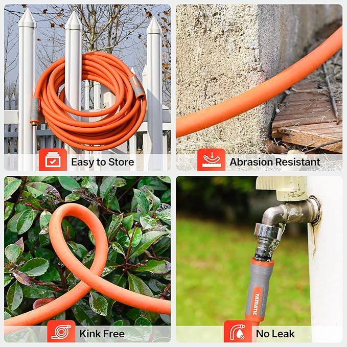 YAMATIC Garden Hose 5/8 in x 100 ft, Ergonomic Swivel Fittings, Burst 600 PSI, Heavy Duty, Flexible and Lightweight Water Hose with 2 Set Quick Connect