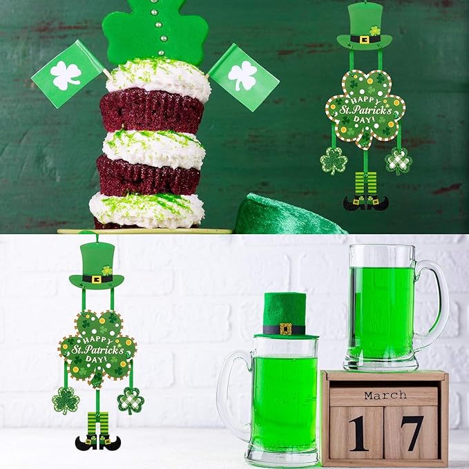Jetec St. Patrick's Day Door Sign Glittery Shamrock St Patrick's Day Hanging Decorations Irish Hanging Welcome Board Wooden Board for St Patrick's Day Home Window Wall Farmhouse Indoor Outdoor Decor