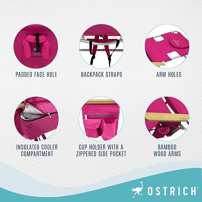 Ostrich Deltess 3 in 1 Portable Chair Cooler Bag & Reclining Lounger, Pink