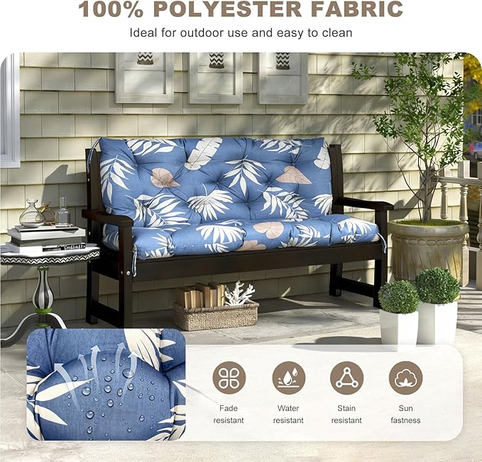 Porch Swing Cushion with Backrest,Waterproof Bench Cushion for Outdoor Furniture,2-3 Seater Replacement Thickened Swing Cushion with Ties,Patio,Outdoor,Backyard and Garden (Tropical Leaf,47x40")