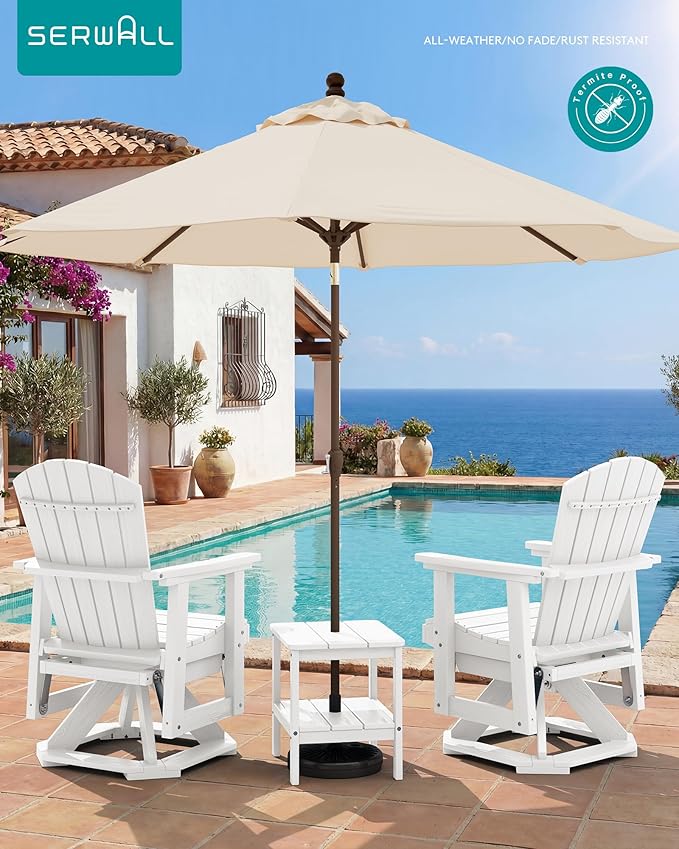SERWALL Adirondack Swivel Glider Chair, HDPE Glider Set of 4 for Outdoor, All-Weather Glider Chair for Porch, Balcony, Light White