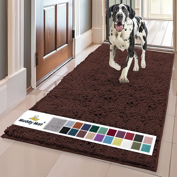 Muddy Mat® | Super Absorbent Door Mat Indoor, Microfiber Quick Dry Chenille Entryway Rug, Non-Slip Front Door Mat, Indoor Mats for Entryway, Machine Washable Pet Rug, Brown 36"x60"