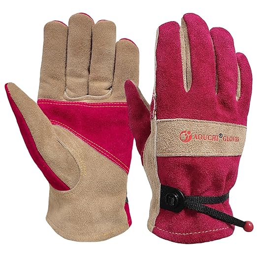 Women's Cotton Lined Leather Work Gardening Gloves, Rose Trimming, TIG/MIG Welding, Construction, Farm, Ranch Flexible Cowhide Gloves. Comfortable, Durable (Medium)