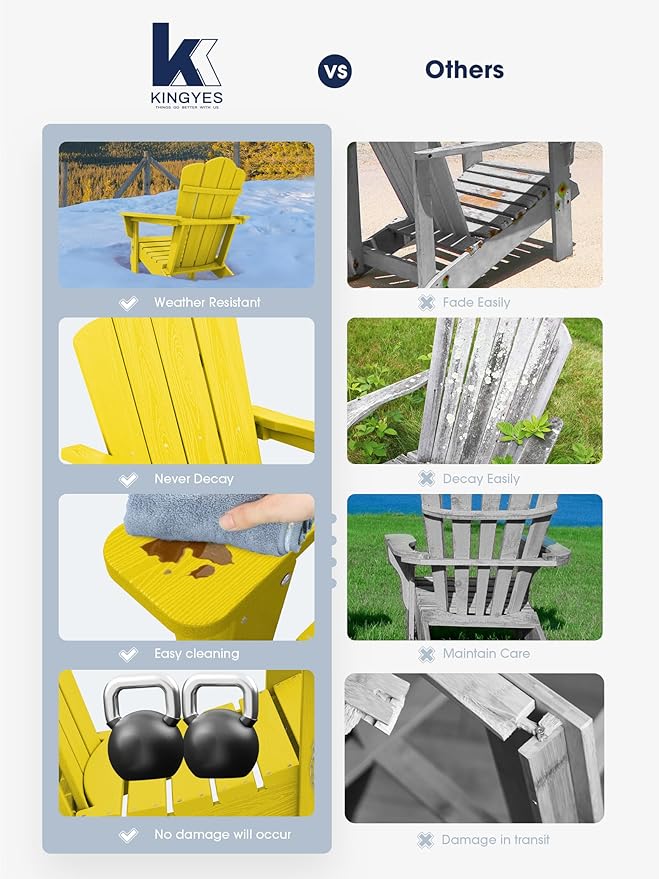 KINGYES Folding Adirondack Chair Set of 6, HDPE All-Weather Folding Adirondack Chair, Yellow