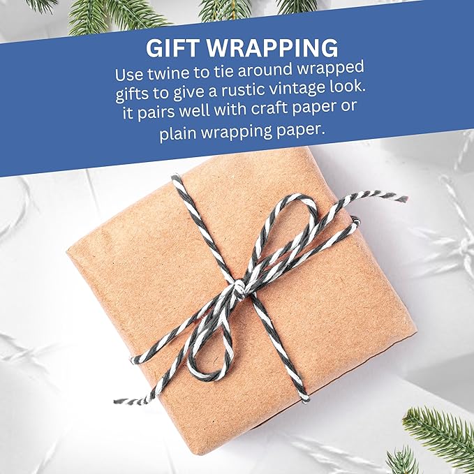 Black and White Organic Twine Cotton String 200 Feet – Durable Craft Twine for Baking, Butchers, Gift Wrapping, DIY, Holiday Decorations & Packaging