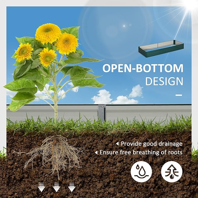 Outsunny Galvanized Raised Garden Bed, 8' x 3' x 1' Metal Planter Box, for Growing Vegetables, Flowers, Herbs, Succulents, Green