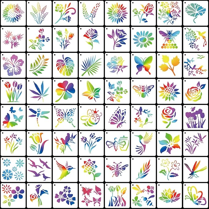 64 Pieces Stencils for Painting, Small Reusable Flower Plant Stencil, Art Craft Template for Painting on Wood, Wall, Fabric, Rock, Chalkboard, Sign, DIY Art Scrapbook Projects(Plants)
