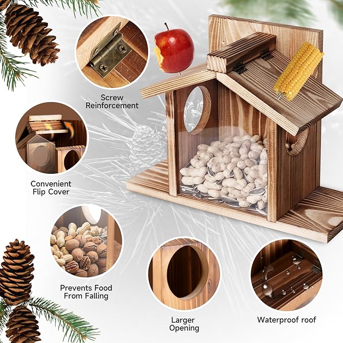 Gnodary Squirrel Feeders for Outside, Durable Squirrel House for Outdoor - Chipmunk Feeder, Squirrel Food for Backyard Squirrels Hold Corn, Corn Cob, Peanuts (Light Brown)