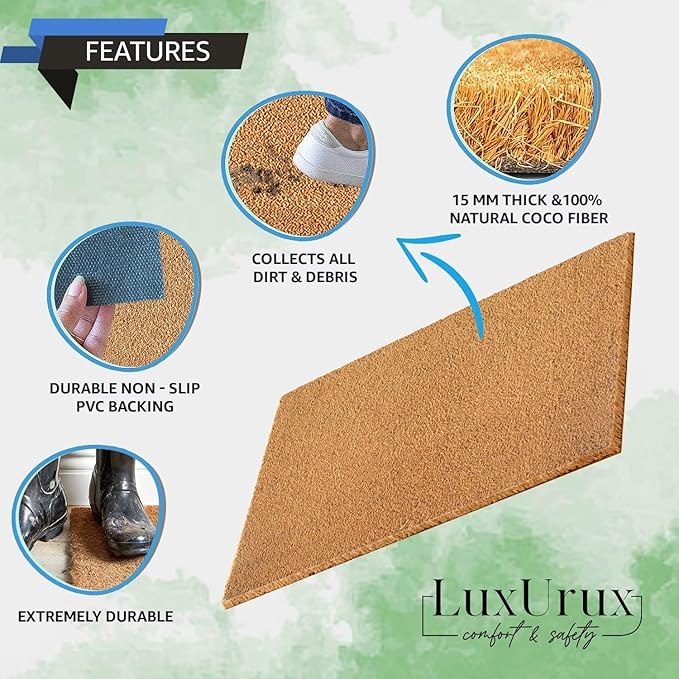LuxUrux Welcome Mat Outdoor Doormat, with Heavy-Duty PVC Backing - Natural - Perfect Color/Sizing for Outdoor/Indoor uses. (17 x 30, Desert Sand)