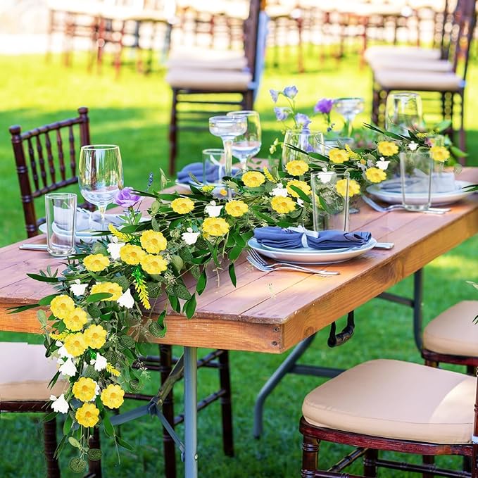 6.5 Ft Summer Garland for Mantle Artificial Yellow Daisy Swags Spring Wedding Decor Yellow Wildflower White Flowers Garland Vine for Porch Table Indoor Door Home All Year Decoration