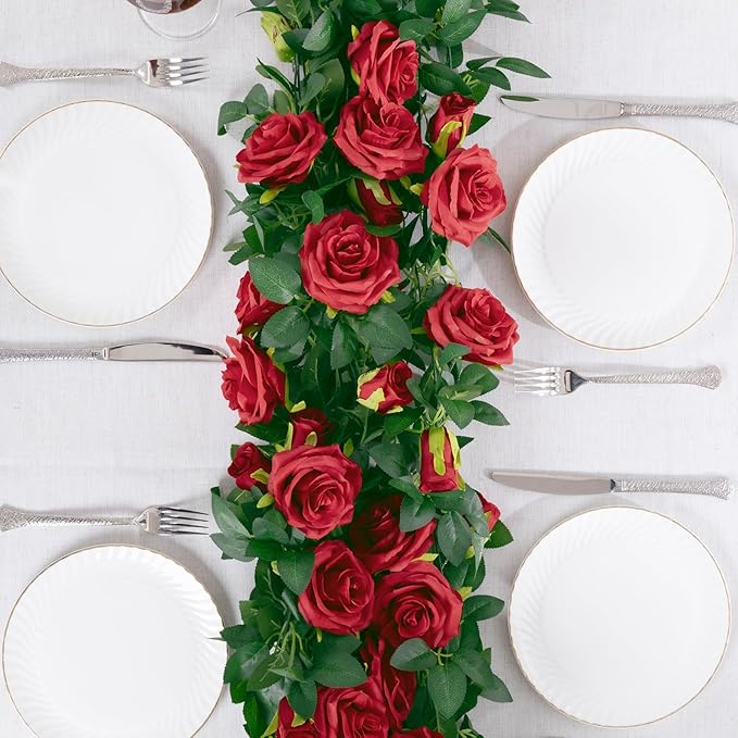 U'Artlines 5 Pack Artificial Red Rose Vines Floral Garlands Total 32.5 Ft Fake Vine Silk Flower Garland for Indoor Outdoor Home Wedding Arch Garden Wall Decoration