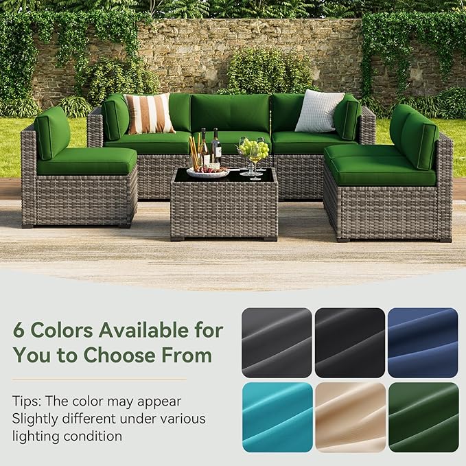 Aoxun Replacement Cushions for Outdoor Furniture, 14-Piece Outdoor Cushions for Patio Furniture, Deep Seat, Waterproof & Fade Resistant Couch Cushion for 6-Seat Patio Conversation Sets, Dark Green