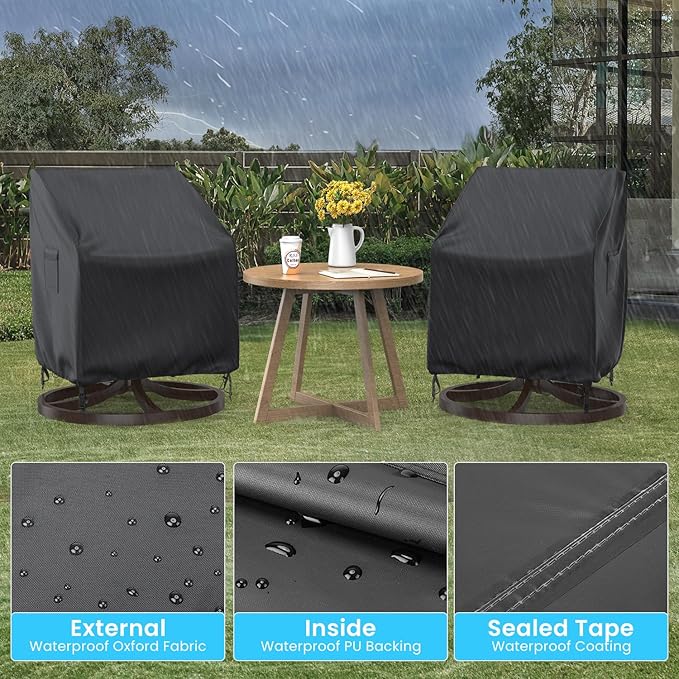 Swivel Patio Chair Covers, 2 Pack Waterproof Outdoor Rocking Chair Covers, Lawn Patio Furniture Covers, Heavy Duty Lounge Chair Cover, 33" W×37" D×38.5" H, Black