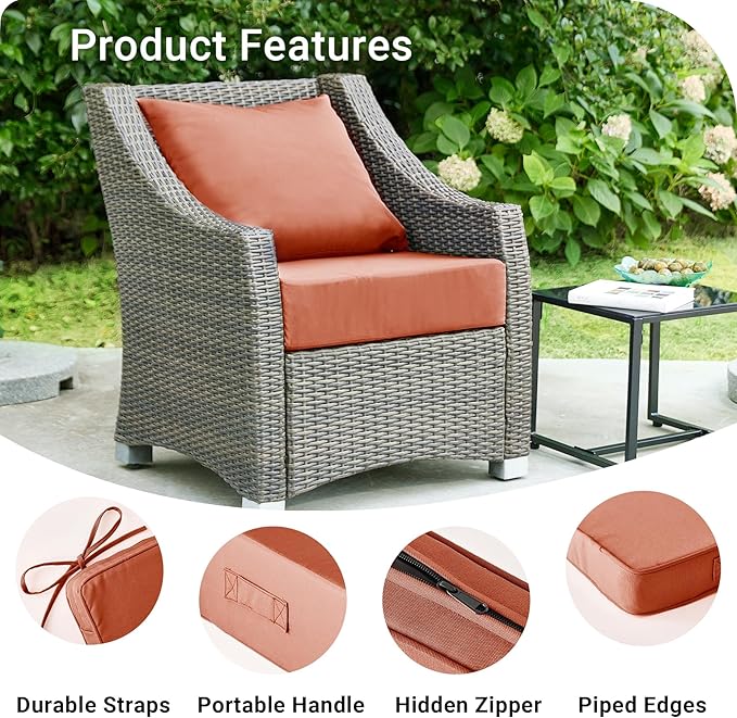 Outdoor Cushions for Patio Furniture,Outdoor Seat Cushion Set 24 x 24 x 4 Inch,Waterproof & Fade Resistant Outdoor Chair Cushions,Deep Patio Chair Cushion with Removable Cover,Spice