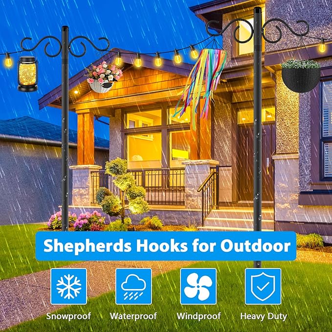 Adjustable Shepherd Hooks for Outdoor,2 Pack 70 Inch 5 Prong Base Bird Two Sided Feeder Poles,Heavy Duty Shepherds Hook,Suitable for Garden in Hanging Flower Basket,Lantern,Bird Nests