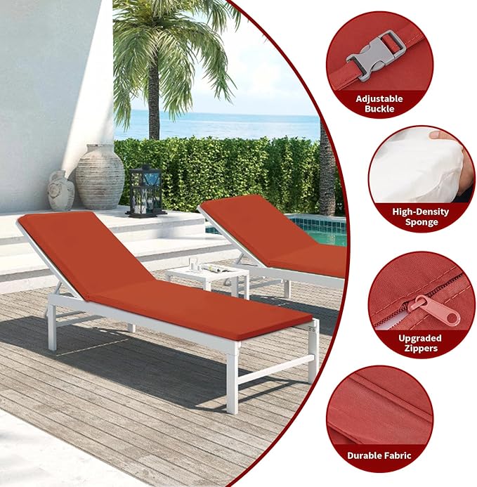Outdoor Chaise Lounge Cushions for Patio, 71"x22"x3" Lounge Chair Cushions, Waterproof Replacement Seat Pads for Outdoor Furniture (Spice, 2 Pcs)