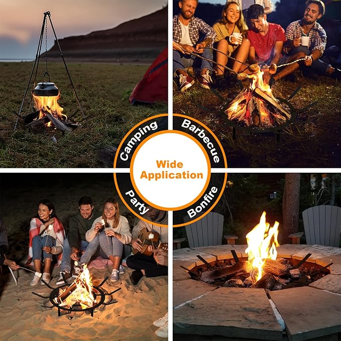 Aoodor Adjustable Round Smoke-Free Fire Pit, Fit 28-36 Inch Fire Rings, Heavy Duty Burning Log Grate for Outdoor Campfire, Hearth Wood Stove and Outdoor Camping, Black