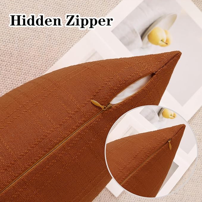 Kevin Textile Pack of 2 Outdoor Waterproof Pillow Covers Checkered Decorative Cushions Sham Throw Pillowcases Shell for Patio Tent Garden Couch Bed Sofa 20x12 Inch Burnt Orange