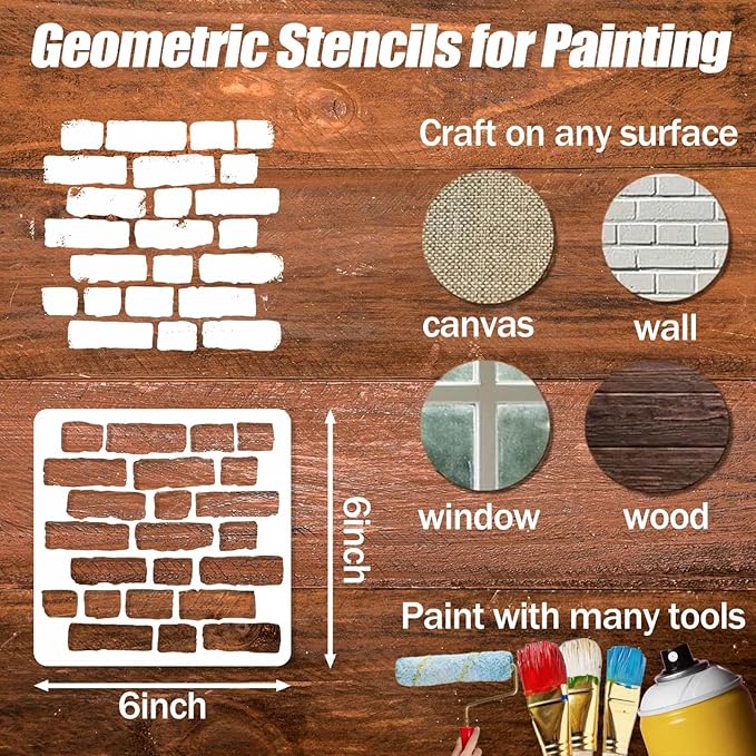 Stencils for Painting, 16PCS 6x6 Inch Geometric Stencils for Painting on Wood, Plastic Reusable Drawing Templates for Crafts Wall Furniture Tile and Other Home Decor Project