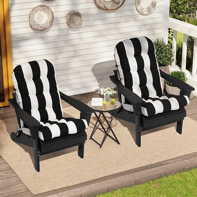 Crestlive 50x20x4 Inch Adirondack Chair Cushion Outdoor Rocking Chair Cushions Water Resistant High Back Patio Chair Cushions Set of 2 Thick Patio Replacement Cushion Black Stripe