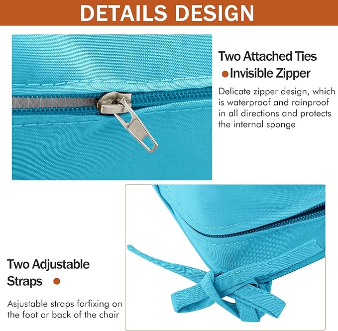4 Pack Outdoor Chair Cushions 19 x 19 Inch Waterproof Patio Chair Cushions with Tie 5 Year Color Fastness Thick Outdoor Seat Cushion for Garden Lawn Patio Furniture Teal