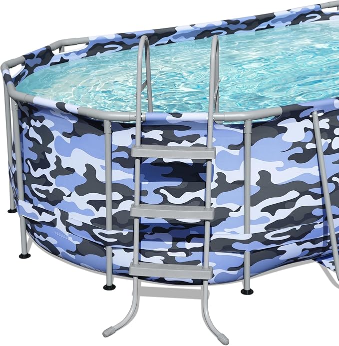 Bestway: Steel Pro Max - Oval Swimming Pool Set - 14' x 8'2" x 39.5, Blue Camo - Above Ground, Tritech Construction, Filter Pump, Ladder, 1,915 Gal.