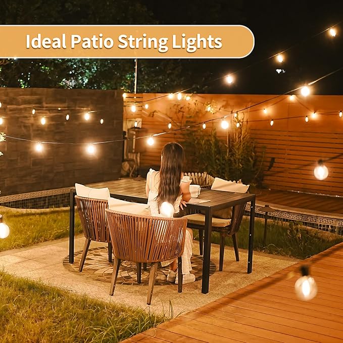 Outdoor String Lights with Remote, 100ft 50 LED Bulbs Dimmable Patio Lights, 24V Waterproof Plug, G40 Hanging Light for Outside, Deck, Garden, Backyard, Porch, Party Decor