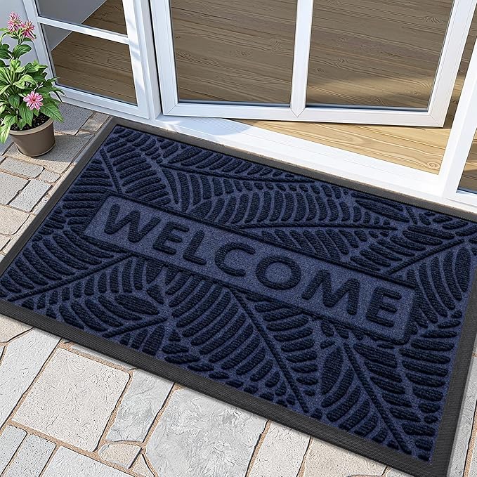 Smiry Welcome Mat Indoor Outdoor, All-Season Waterproof Front Door Mat, Sturdy Natural Rubber Doormat, Non-Slip, Easy Clean, Low Profile Dirt Trapper for Porch Patio Entrance, 47x23, Navy