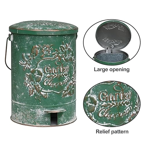 Z&Z ornamentorum Outdoor Small Trash Can with Lid Dog Poop Trash Can Outside for Kitchen Park Garden and Pedal Round Touchless Garbage with Flower and Bird Patterns (Green)