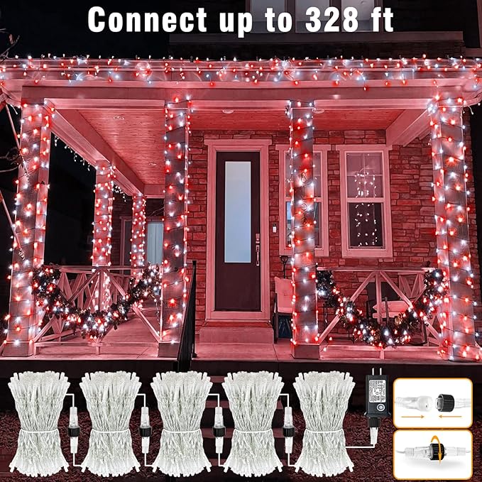 165FT 500 LED Christmas Lights, Plug in Christmas String Lights Indoor with Waterproof, 8 Modes Twinkle Fairy Lights for Xmas Garden Tree Holiday Decorations, Red and White