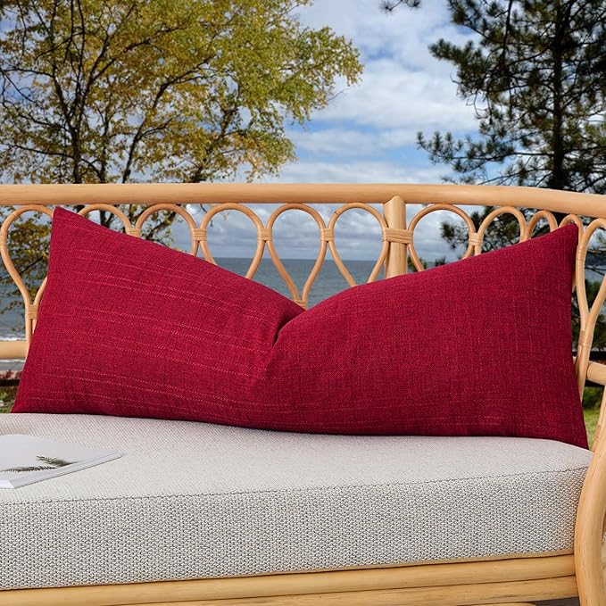 Kevin Textile Outdoor Waterproof Long Lumbar Pillow Cover 14x36 Inch Pack of 1 Checkered Decorative Rectangle Cushion Throw Pillowcases Shell for Patio Tent Garden Couch Bed Sofa Red