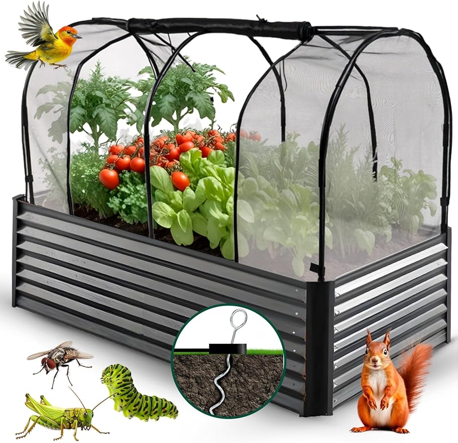 Raised Garden Bed Cover for 6x3 - Premium Black Fiberglass Mesh with Steel Frame for Natural Pest Protection - Dual Zipper Access Crop Cage