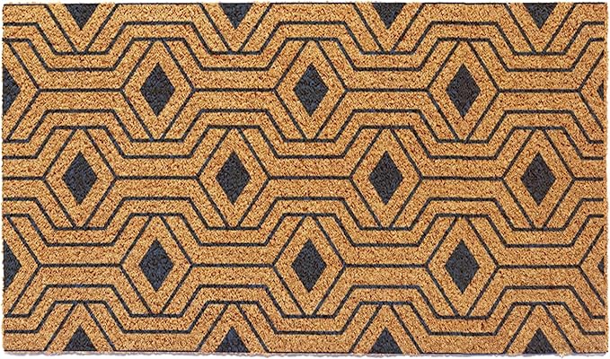 Welcome Doormats, Natural Coco Coir Mats with Non-Slip PVC Backing, Indoor Outdoor Mats for Home & Office, Floor Rugs for Door Decor with Geometric Hexagon Pattern, Orion Blue, 30"x17"