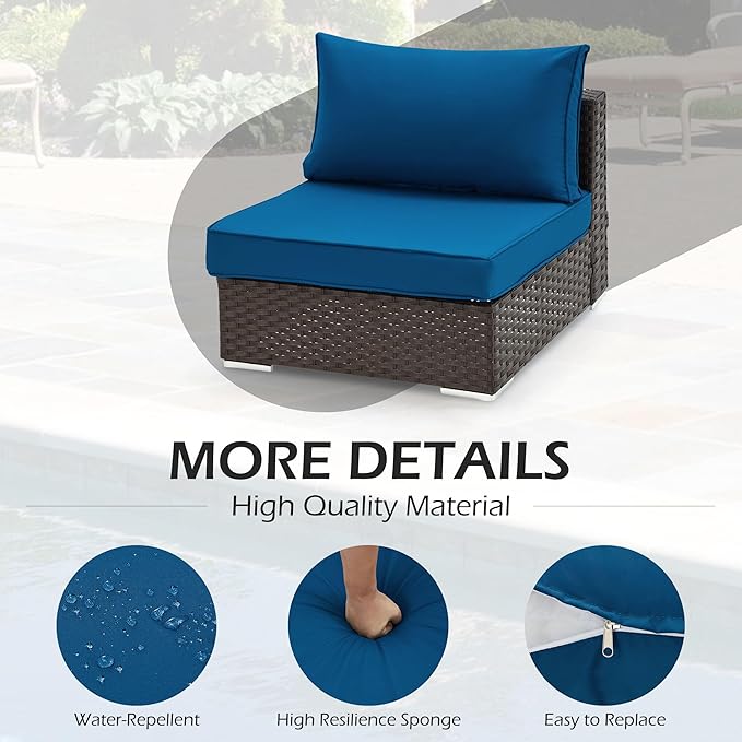 HOMREST Outdoor Replacement Cushions for Patio Furniture,Water-Repellent Sofa Cushion for 6-Seat Rattan Wicker Sectional Patio Conversation Sets,14-Piece Cushions Set for Outdoor Couch-Blue