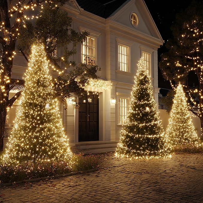 Christmas String Lights Outdoor, 196 FT 600 LED String Lights with 8 Lighting Modes Timer, Waterproof Christmas Decorations for Party Yard Garden Tree Wedding Holiday, Warm White