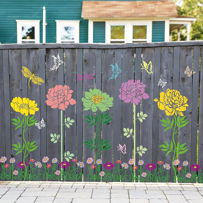 Large Fence Flower Stencils for Painting on Wood Floral Butterfly Fence Stencils for Walls Outdoors Garden Lace Crafts Reusable Home Canvas Furniture Paper (flower9)