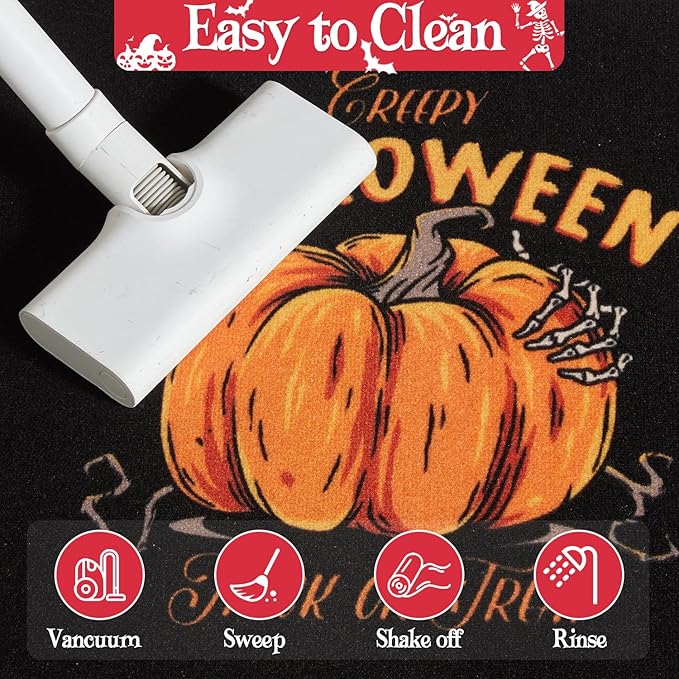 Pumpkin Front Door Mat Indoor Outside Entrance, Heavy Duty Dirt Trapper Doormat with Non Slip Backing Entryway Mat for Front Back Door, 24'' x 36'', Pumpkin Black