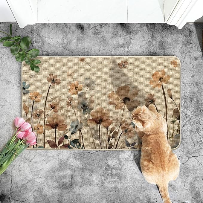 Artoid Mode Poppy Floral Leaves Spring Doormat, Home Summer Decor Low-Profile Switch Rug Door Mat Floor Mat for Indoor Outdoor 17x29 Inch