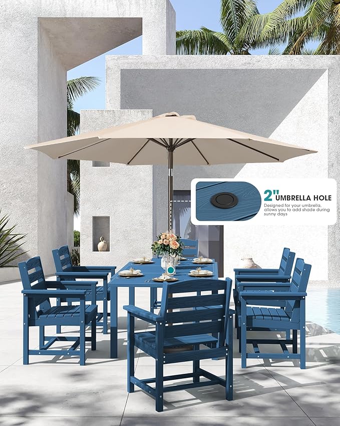 SERWALL 5-Piece Outdoor Table and Chairs, 60" - 83" Expandable Outdoor Dining Table with Aluminum Frame & HDPE Tabletop, All Weather HDPE Patio Furniture Set for Backyard, Garden, Blue
