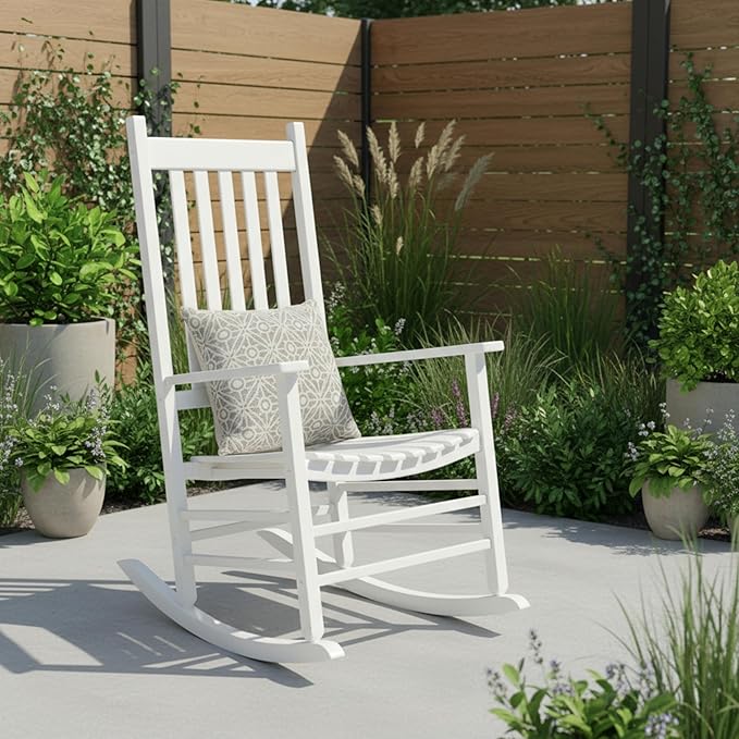 Shine Company Vermont Porch Rocker, High Back Wood Rocking Chair, White