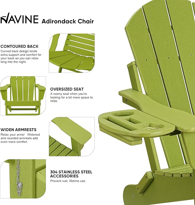 Adirondack Chair Set of 6, HDPE Folding Adirondack Chair with Multifunctional Cup Holder, Weather Resistant Fire Pit Chair for porches, patios, poolsides, Decks.