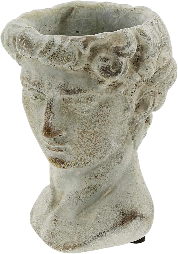 The Bridge Collection Antique Style Old World Greek Statue Head Cement Face Planter Pot