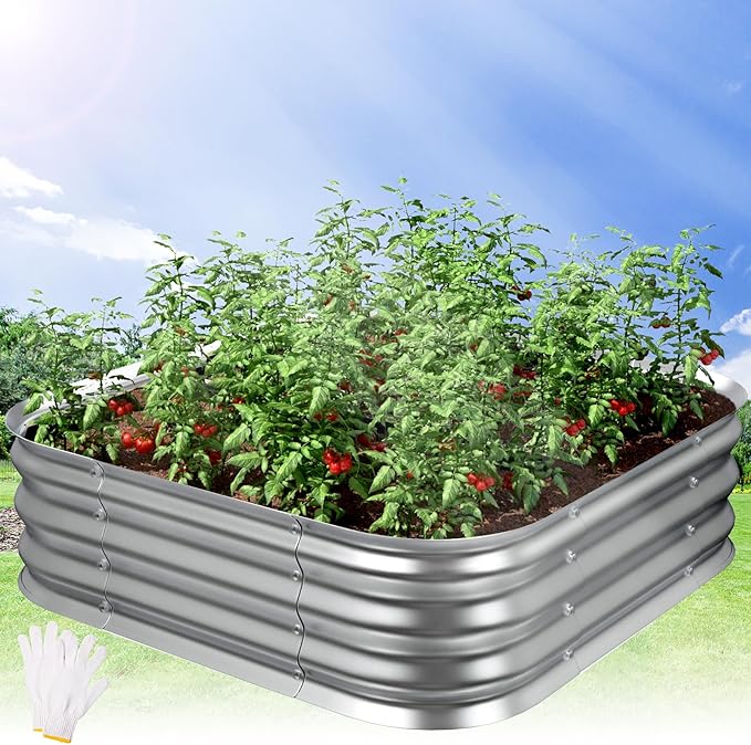 Galvanized Raised Garden Bed for Gardening - 48x48x11in Large Thickened Metal Planter Box Outdoor for Vegetables, Flowers,Herbs,Above Ground Garden Containers Square