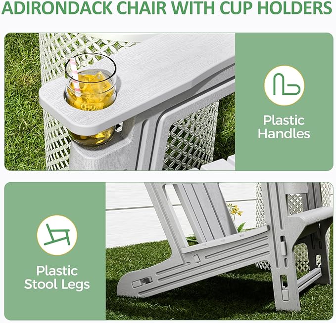 Modern Adirondack Chair, HDPE Plastic Adirondack Chairs, Plastic Outdoor Lawn Chairs for Fire Pit, Deck, Porch, Backyard, Garden, Grey